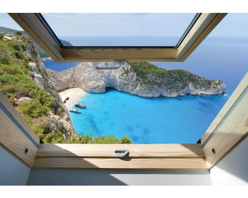 Fototapete des berühmten Schiffswracks am Strand von Navagio auf Zakynthos, mit 3D-Effekt.