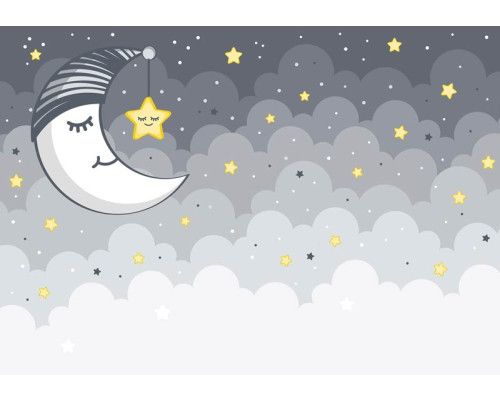 Sleep soft Thema Fototapete mit Sternen, Mond und Wolken.