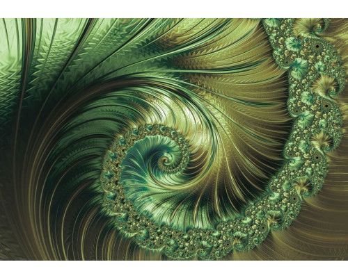 Fototapete mit smaragdgrünen Federn, in einem abstrakten und künstlerischen Design.