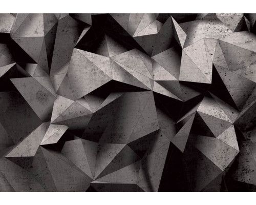 Abstrakte geometrische Fototapete mit schwarz-grauen Steinen, ideal für einen modernen Raum.