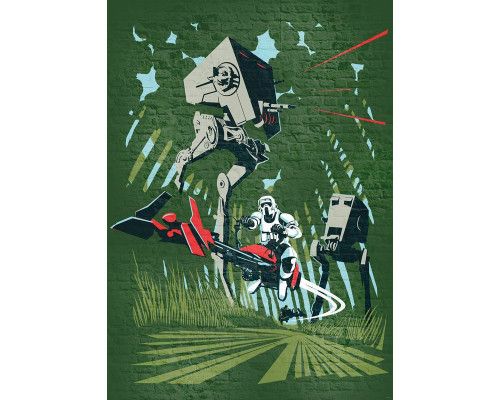 Star Wars-Fototapete mit der Landschaft von Endor, entworfen für ein Abenteuerzimmer.