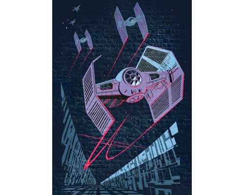 Star Wars Fototapete des Tie Fighter, ideal für das Sci-Fi Kinderzimmer.
