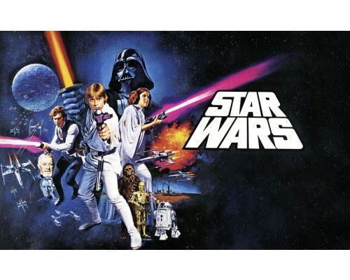 Star Wars-Klassiker-Poster im Stil einer Kult-Collage auf Fototapete.