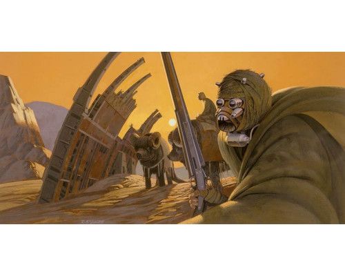 Tusken Raiders Fototapete aus Star Wars, ideal für ein Star Wars-Themenzimmer.