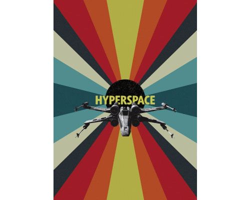 Die Hyperspace-Fototapete aus Star Wars zeigt einen dynamischen Hypersprung, mit intensiven Farben und Geschwindigkeitseffekten.