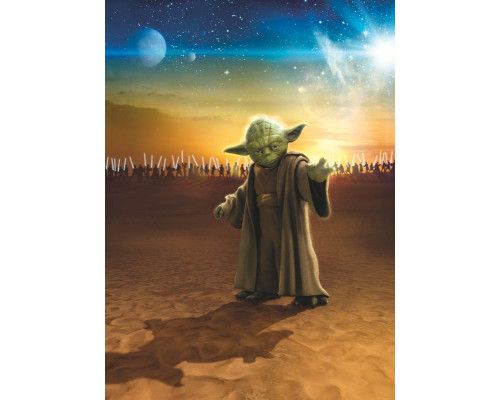 Star Wars-Fototapete mit Meister Yoda in einer epischen Pose.