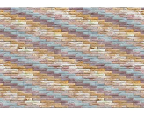 Fototapete mit einem Steinmotiv aus farbigen Ziegeln in einer Wand, industriell und stilvoll.