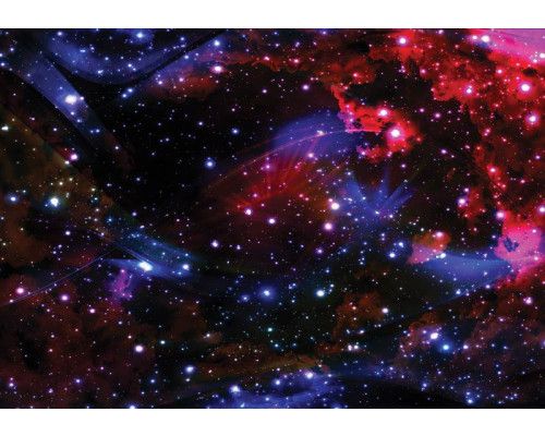 Fototapete mit Sternen, die in den dunklen Weiten des Weltraums leuchten, umgeben von Planeten und kosmischen Elementen.