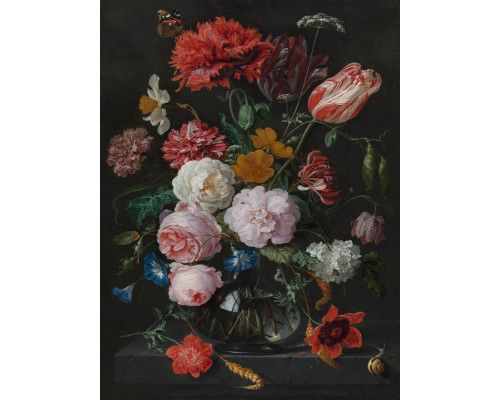 Fototapete eines Stilllebens mit Blumen in einer Glasvase von Jan Davidsz de Heem, Rijksmuseum.