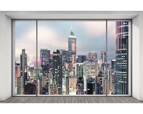 Eine moderne Skyline einer Stadt, dargestellt als abstrakte Fototapete, perfekt für ein urbanes Thema.