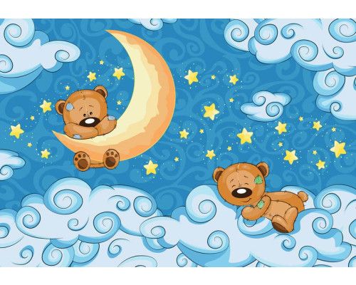 Fototapete von Teddybären in einem Babyzimmer mit Wolken, niedlich und weich.