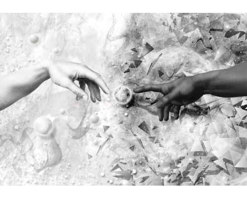 Die Erschaffung Adams, Fototapete eines abstrakten Kunstwerks für eine künstlerische Atmosphäre.