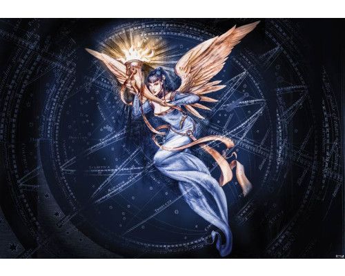 Fototapete des triumphierenden Engels in Feuer und Licht.