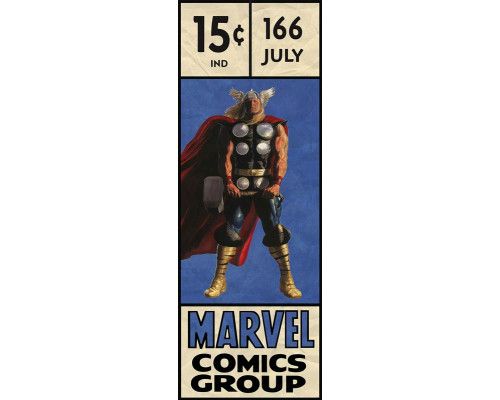 Thor Retro-Comic-Fototapete mit klassischem Comic-Stil und verspielten Elementen.