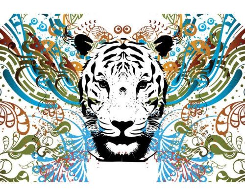 Fototapete eines Tigers mit abstrakter Kunst, kühnes Design.