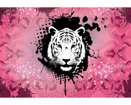 Abstrakte Tiger-Fototapete in Rosatönen, einzigartig und auffallend.