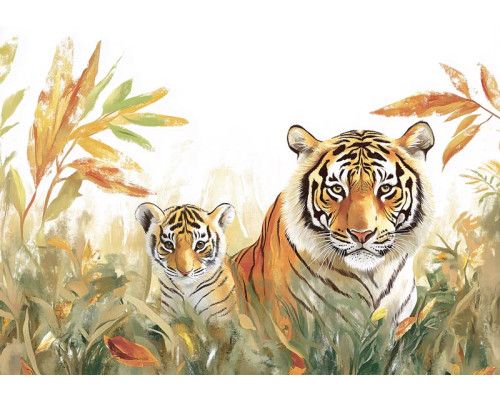 Fotobehang met artistieke palmbomen in zwart-witte illustratiestijl.