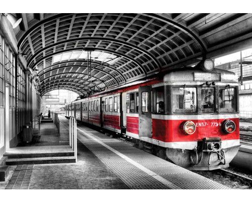 Fototapete eines Bahnhofs, stimmungsvoll und historisch.