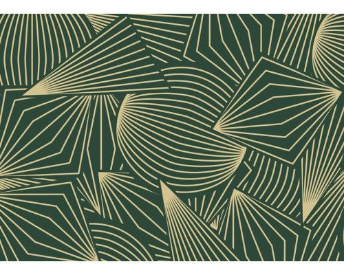 Eine Fototapete mit trendigen grafischen Mustern, bei der klare Linien und geometrische Formen mit goldenen Akzenten einen modernen und luxuriösen Look erzeugen.