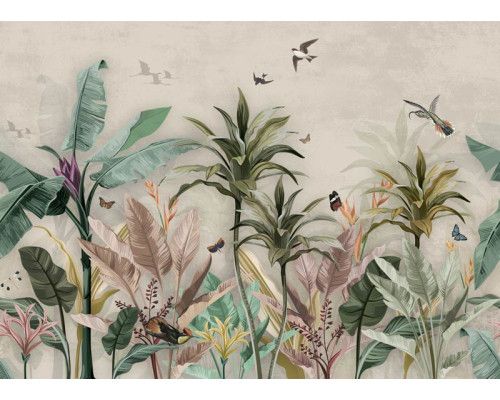 Tropische Dschungelpflanzen im botanischen Vintage-Stil, dargestellt auf einer schönen Fototapete.