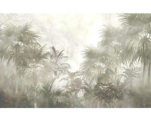 Fototapete mit tropischen Pflanzen und Dschungel, mit botanischen Details und üppigen Palmen.