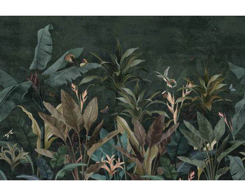 Botanische Dschungelpflanzen mit einem Hauch von Vintage, dargestellt auf dieser tropischen Fototapete.