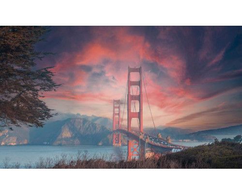 Die berühmte Golden Gate Bridge in San Francisco, dargestellt auf einer detaillierten Fototapete.