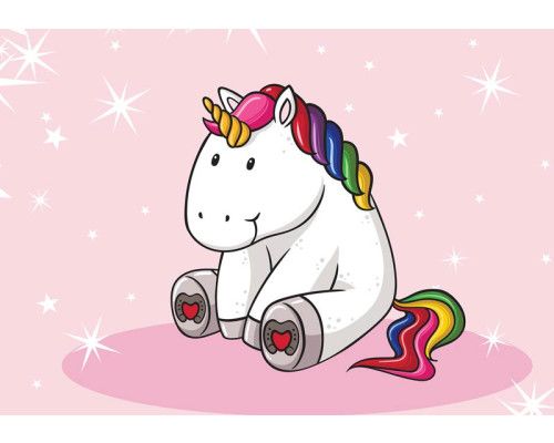 Rosa Einhorn mit Sternen auf Fototapete, ideal für Kleinkinder- und Kinderzimmer.
