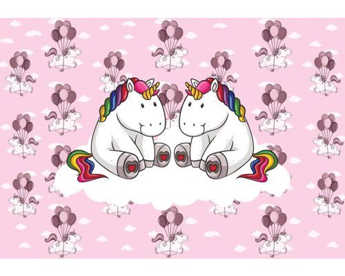 Fototapete mit Einhörnern in den Wolken, speziell für Mädchen- und Kleinkinderzimmer.