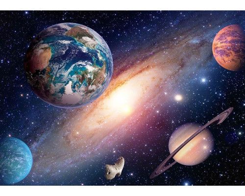 Fototapete des Universums mit allen Planeten und Sternen.