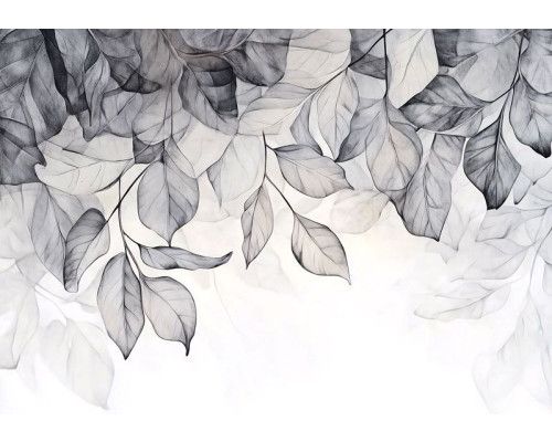 Fotobehang met verfijnde bladeren in monochroom en minimalistische stijl.
