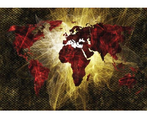 Fototapete mit einer beleuchteten Weltkarte, abstrakte Kunst mit dem Thema Planet Erde.