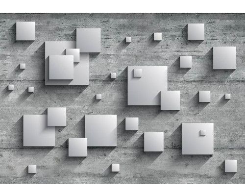 Quadrate und Geometrie, abstrakt wiedergegeben auf einer Fototapete mit leuchtenden Farben.