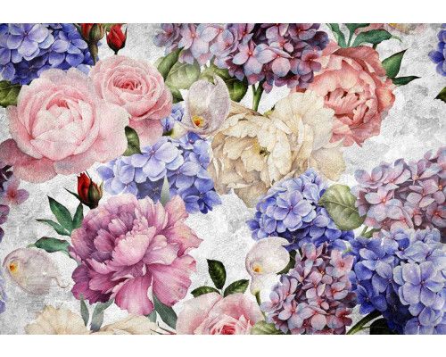 Vintage Blumen Fototapete, künstlerische Malerei mit floralen Motiven.