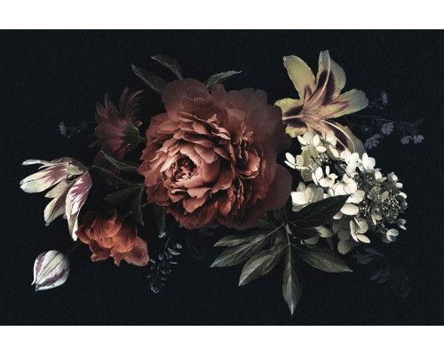 Vintage Bouquet von Pfingstrosen und Blumen, dargestellt auf einer klassischen und stilvollen Fototapete.