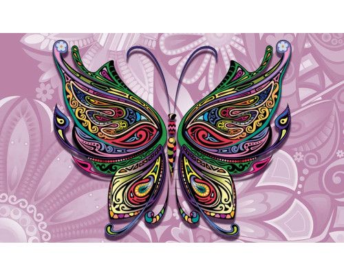 Fototapete eines Schmetterlings im abstrakten Kunststil, bunt und anmutig.