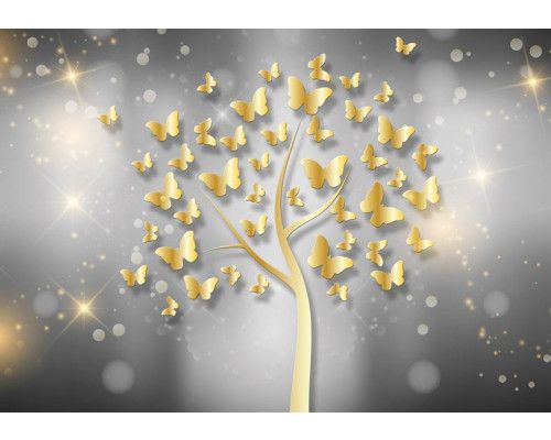 Schmetterlinge und ein Baum, funkelnd dargestellt in einer abstrakten und künstlerischen Fototapete.