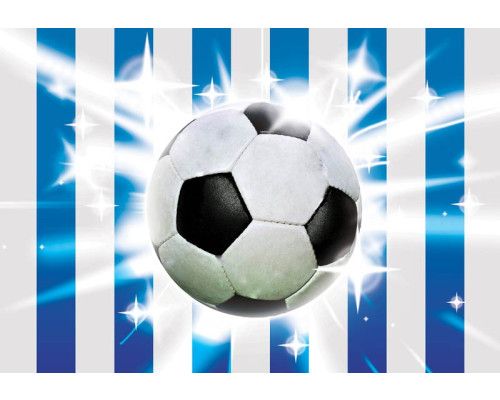 Fototapete mit einem blau-weißen Fußball für Kinder- und Jugendzimmer.