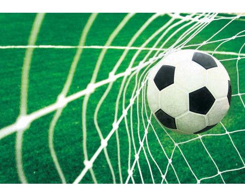 Fußballtor-Fototapete mit einem dynamischen Bild eines Netzes, das den Ball auffängt, ideal für Sportfans.
