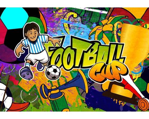 Verspieltes Graffiti mit bunten Fußballelementen und einer energiegeladenen Atmosphäre, besonders für Kinder.