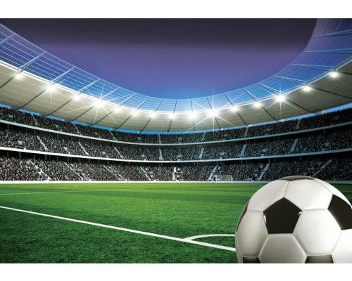 Fußball-Fototapete mit einem Stadion voller Fans, die die Aufregung eines Fußballspiels einfängt.