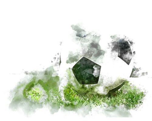 Fototapete eines Gemäldes, auf dem ein Fußball abgebildet ist, künstlerisch dargestellt in einem abstrakten Stil mit leuchtenden Farben.