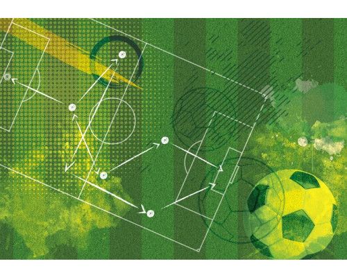 Fototapete mit einer Fußballtaktikübersicht in Graffiti, geeignet für Kinderzimmer.