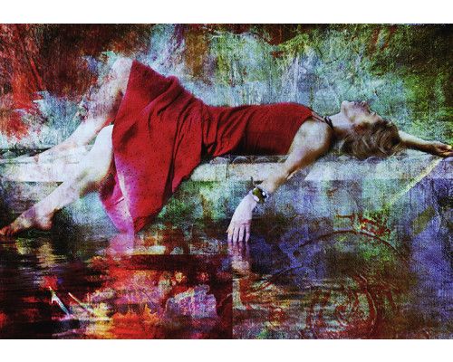Fotobehang met retro vintage vrouw in rode tinten