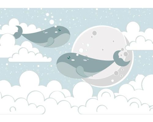 Fototapete mit Walen, perfekt für Kinder und Babyzimmer.