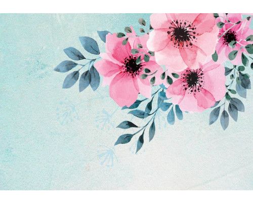 Fototapete mit Aquarellblumen, weiche Aquarelltöne, die einen ruhigen und raffinierten Look bieten.