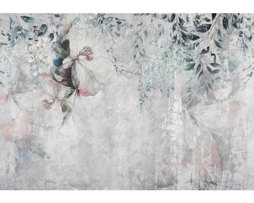 Fototapete Üppige Blumen und Pflanzen auf Betonstruktur