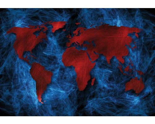 Fototapete einer roten und blauen Malerei-Stil Weltkarte, abstrakte Kunst.