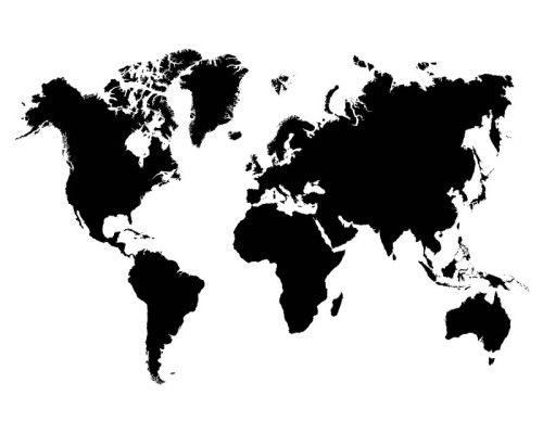 Schwarz-weiße Weltkarte, Fototapete mit abstrakten Ländern und Städten für einen modernen und minimalistischen Raum.