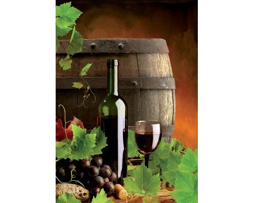 Wein und Trauben, Gastfreundschaft Fototapete mit einem warmen und rustikalen Look für Restaurants und Cafés.